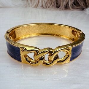 Vintage Goldtone and Purple Chain Link Hinged Bangle Bracelet